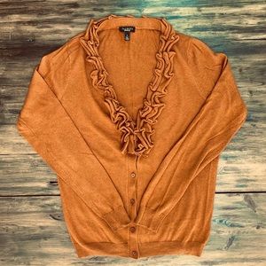 Talbots V-neck Ruffled Collar Sweater Cardigan